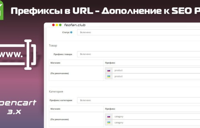 Дополнение к SEO Pro: Префиксы в URL на OpenCart 3 v1.0